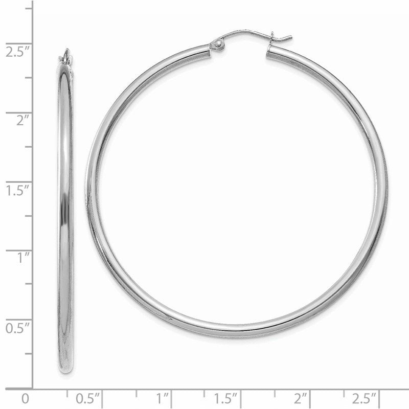 14K White Gold 2.5x55mm Polished Lightweight Tube Hoop Earrings
