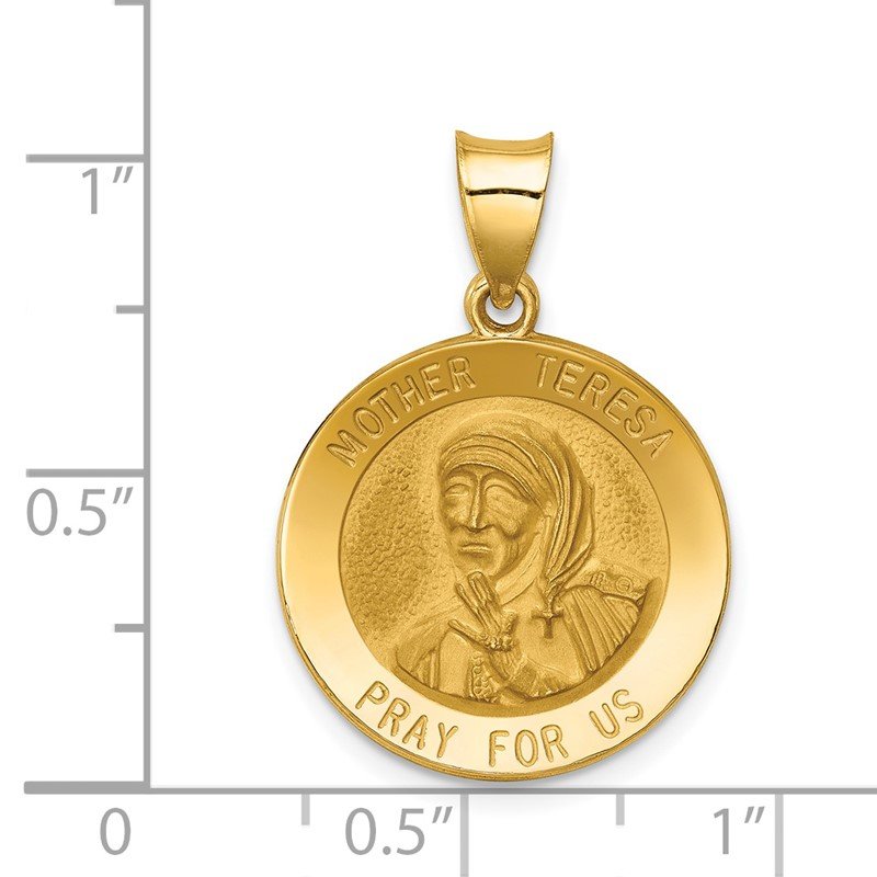 14k Polished and Satin Hollow Mother Teresa Medal Round Pendant