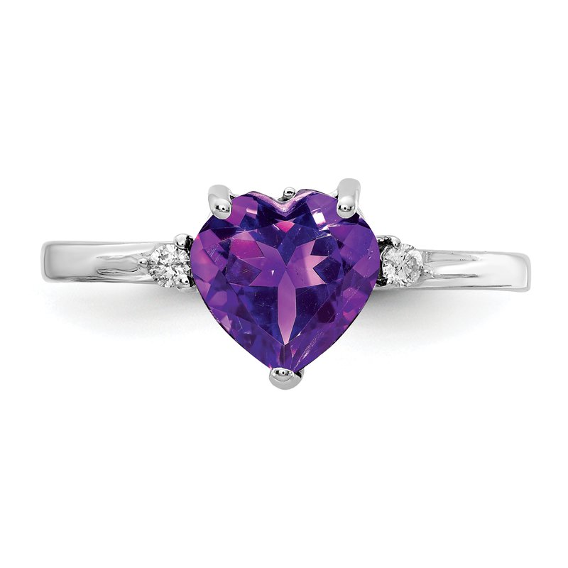 14k White Gold 7mm Heart Amethyst A Diamond ring