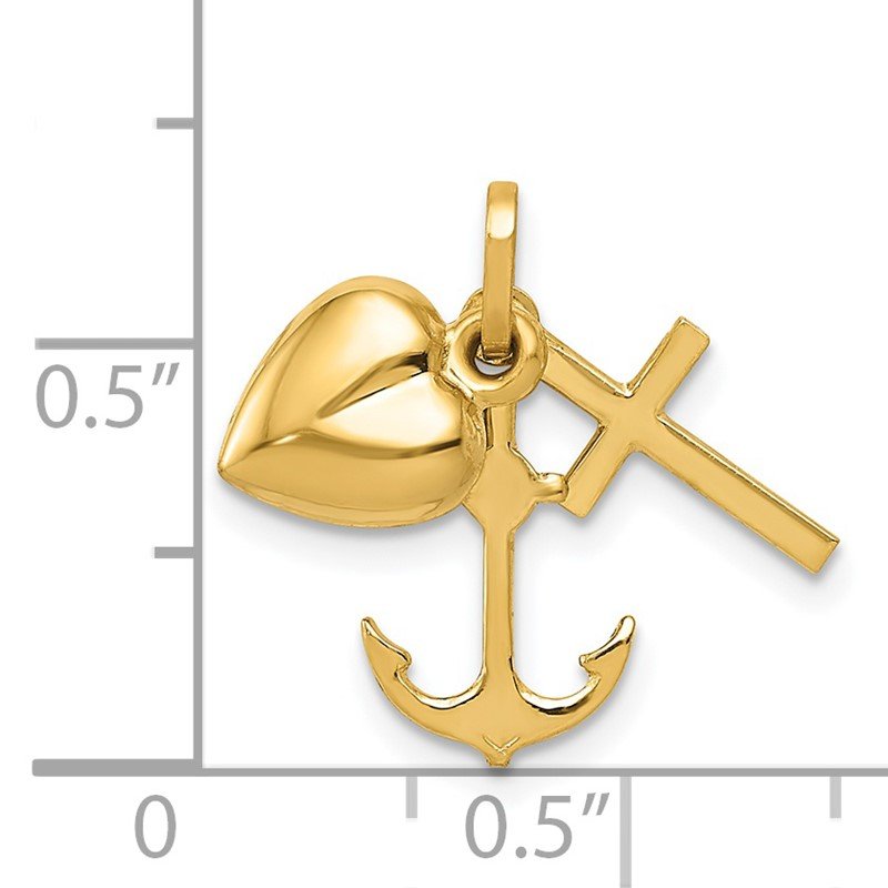 14K Polished Moveable Heart/Cross/Anchor Pendant