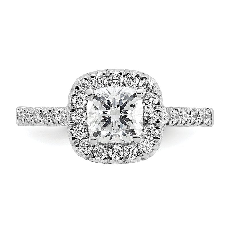 14K White Gold 3/8 carat Lab Grown Diamond VS+ F+ Semi-Mount Cushion Halo Engagement Ring
