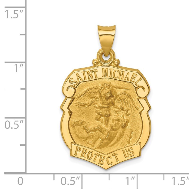 14k Polished and Satin Hollow Large St. Michael Medal Badge Pendant