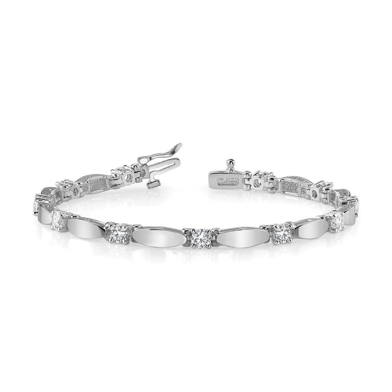 14k White Gold Complete 1.13 carat Round VS Diamond Curved Bar Link 7 inch Tennis Bracelet