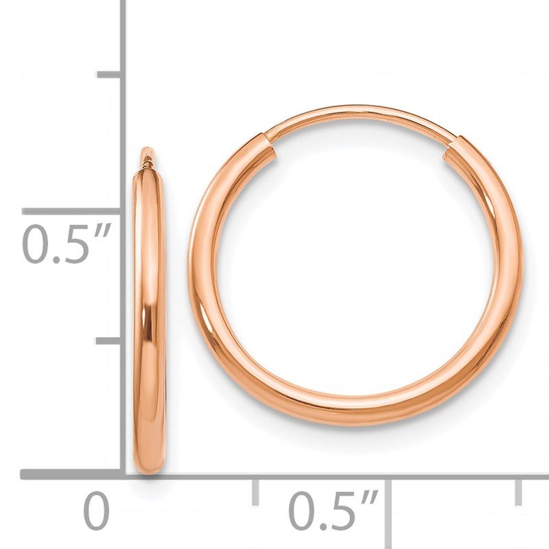 14k Rose Gold 1.5x16mm Polished Endless Tube Hoop Earrings