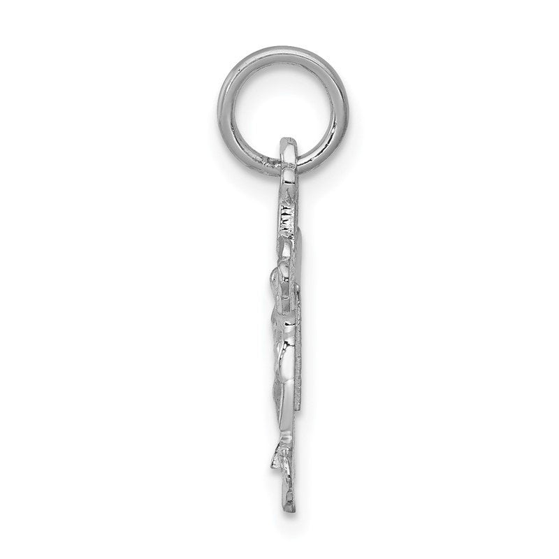 14k White Gold Satin Diamond-cut Crucifix Charm