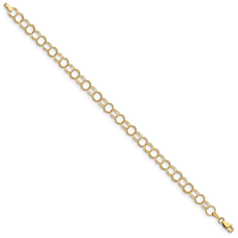 14k 6mm Solid Triple Link 7 inch Charm Bracelet