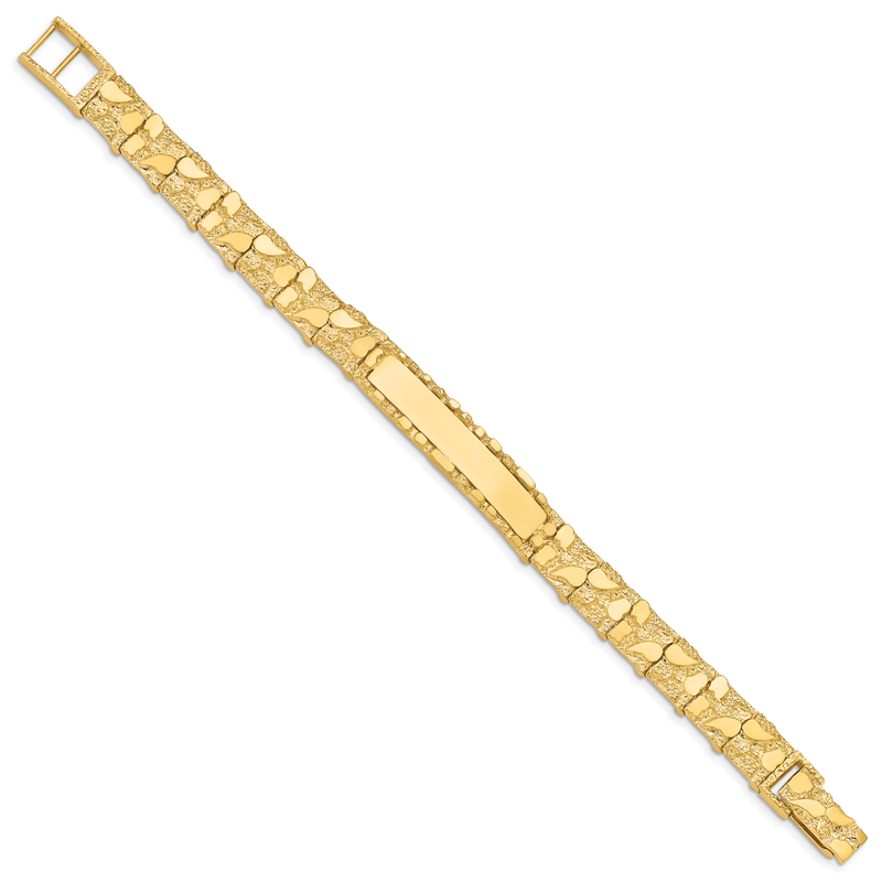 14k Polished Solid 10.0mm Nugget 38x10mm Plate 7 inch ID Bracelet
