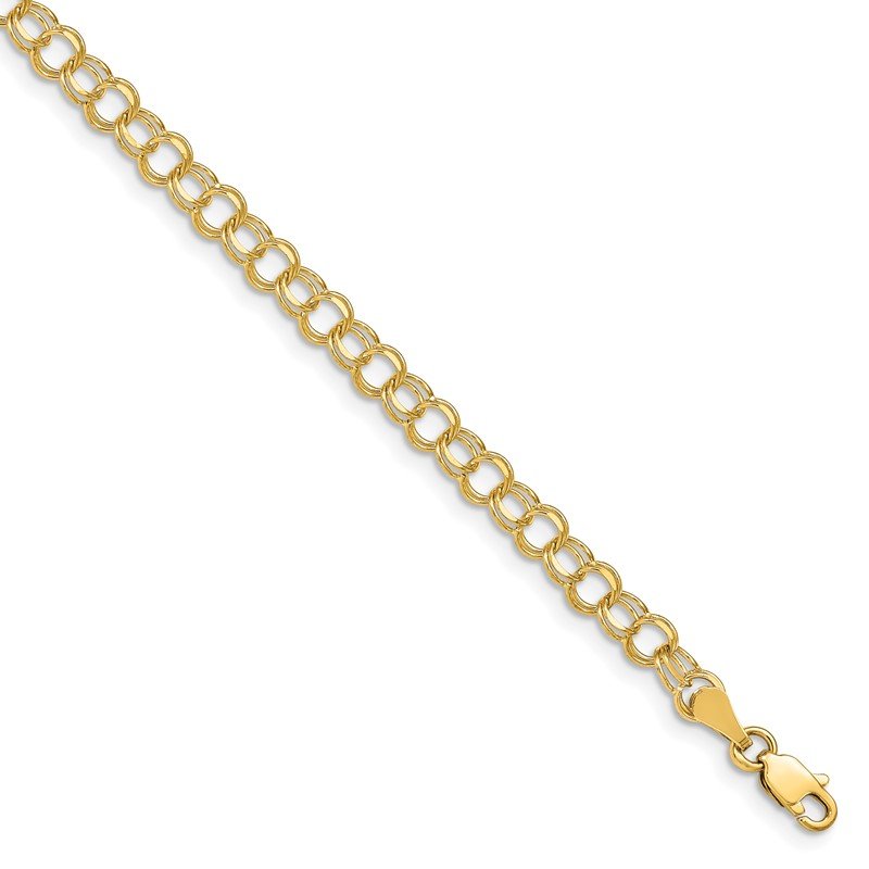14k 4mm Solid Double Link 7 inch Charm Bracelet