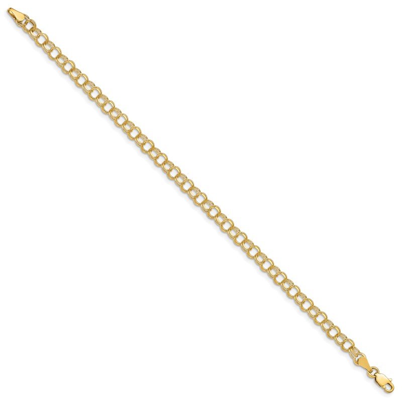14k 4mm Solid Double Link 7 inch Charm Bracelet