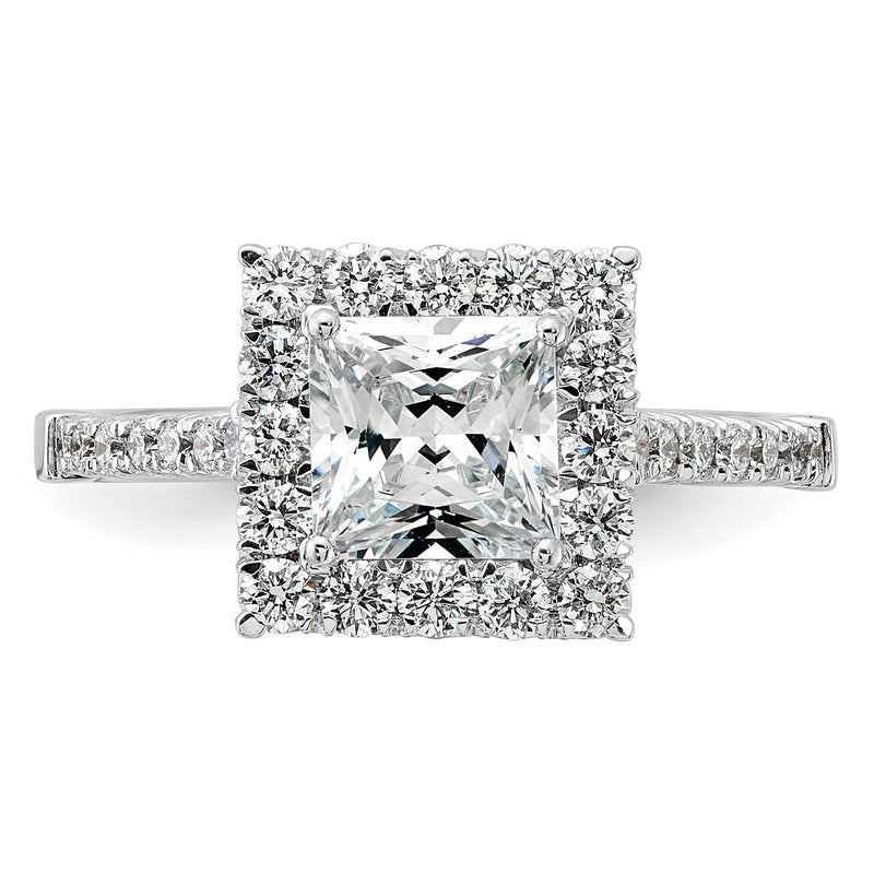 14K White Gold 1/3 carat Lab Grown Diamond VS+ F+ Semi-Mount Princess Halo Engagement Ring