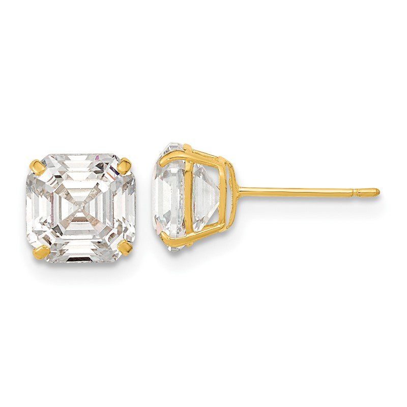 14k Polished 7x7 Asscher-Cut CZ Stud Post Earrings