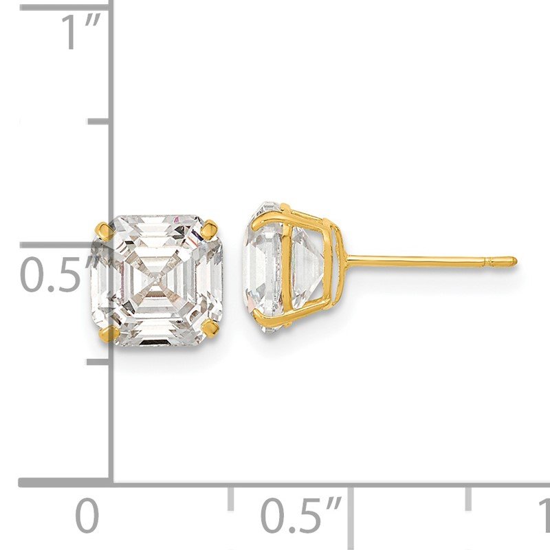 14k Polished 7x7 Asscher-Cut CZ Stud Post Earrings