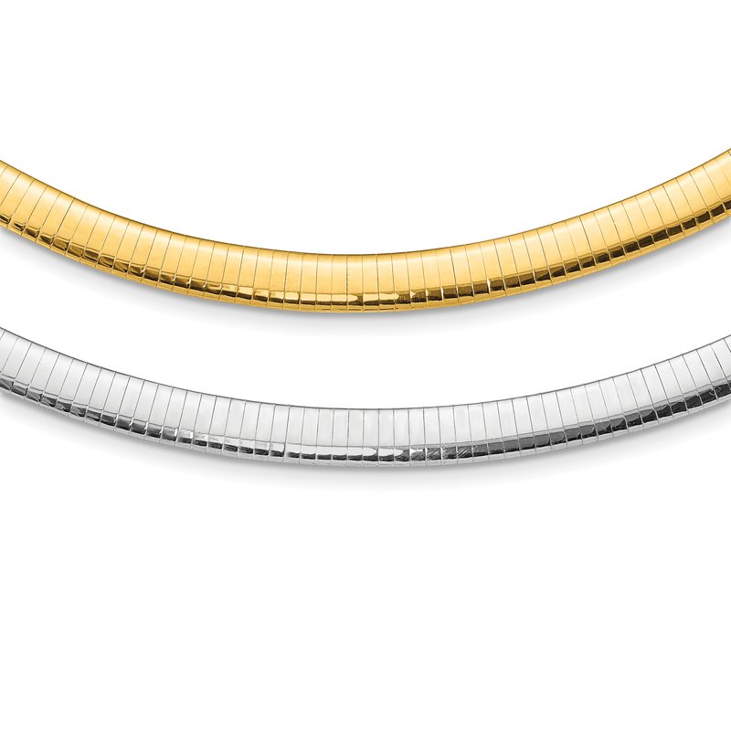 14k Two-tone 8mm Lightweight Reversible 16 inch Omega Necklace Plus 2 inch Heart Chain Extender