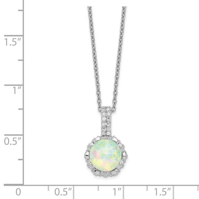Sterling Silver Rhodium-plated Cabochon Lab Created Opal and Brilliant-cut CZ 18.5 Inch Necklace