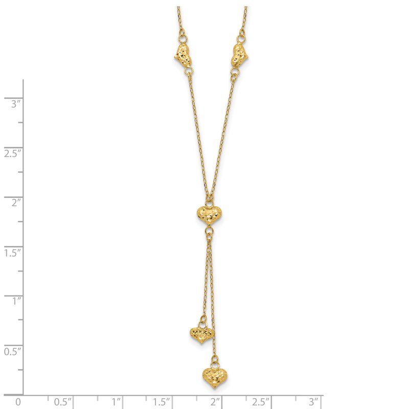 14k Polished Diamond-cut Puffed Hearts 16 inch Lariat Necklace Plus 2 inch Extender