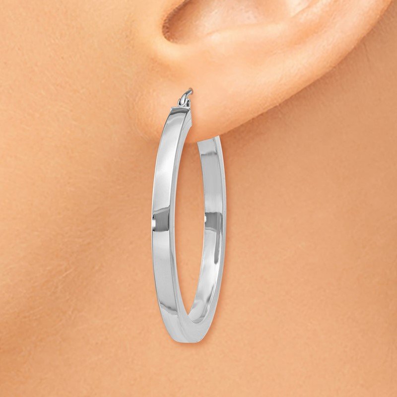 14k White Gold 3mm Polished Square Tube Hoop Earrings