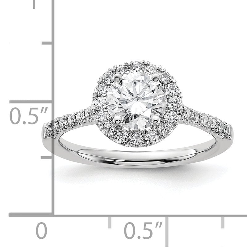 14K White Gold 1/4 carat Lab Grown Diamond VS+ F+ Semi-Mount Round Halo Engagement Ring
