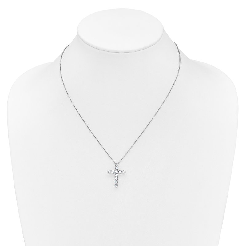14k White Gold 1/4 carat Diamond Cross Pendant 18 inch Necklace