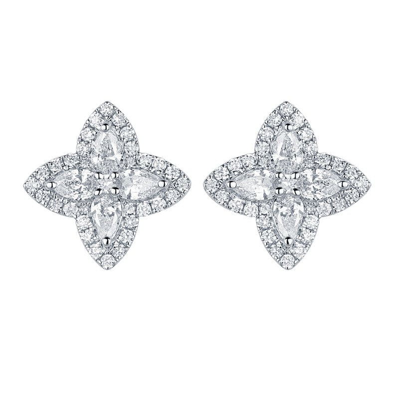 Smiling Rocks 1.17Ct E-F/SI1 Lab Grown Diamond Pear Cut Halo Floral Earrings