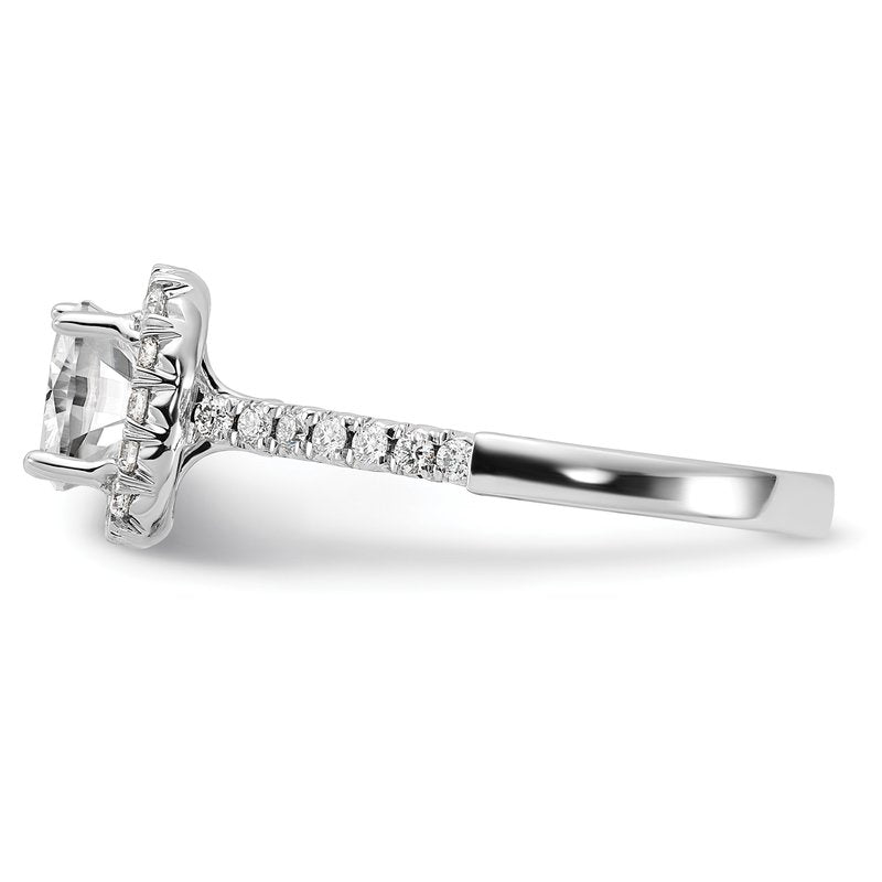 14K White Gold 3/8 carat Lab Grown Diamond VS+ F+ Semi-Mount Cushion Halo Engagement Ring