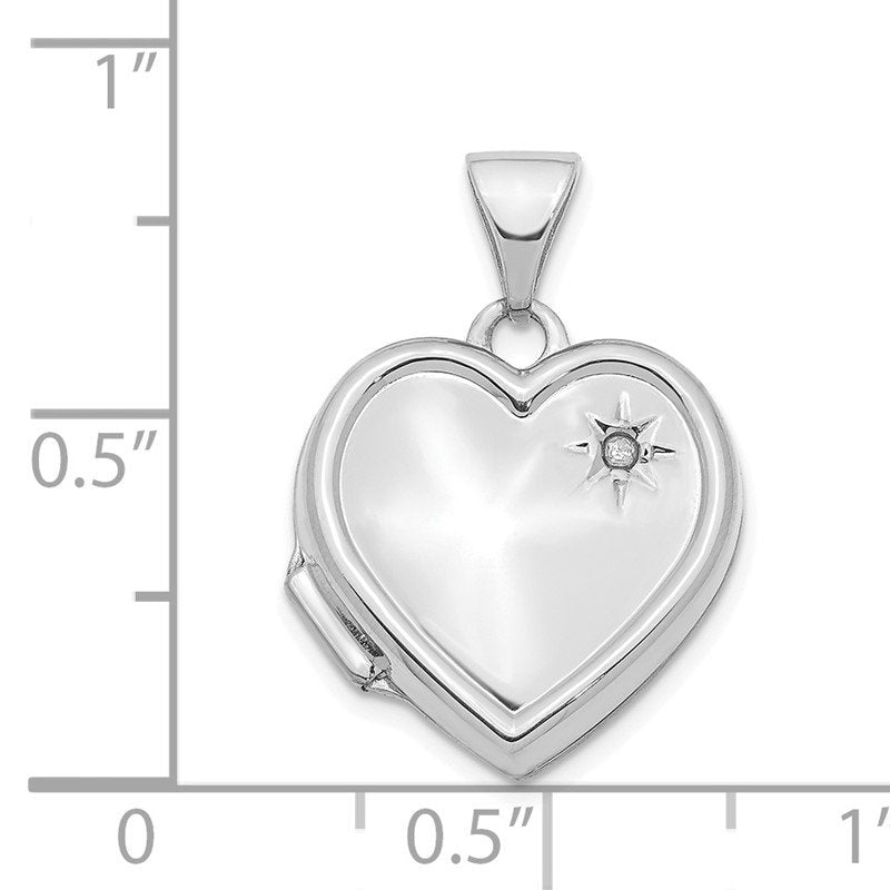 14K White Gold with Diamond 16mm Heart Locket