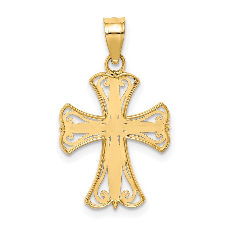 14k and White Rhodium Diamond-cut Cross Pendant