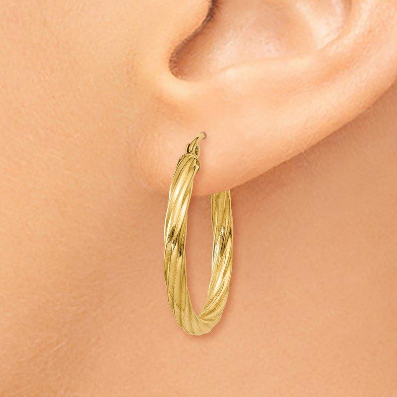 14k Polished 3.25mm Twisted Hoop Earrings