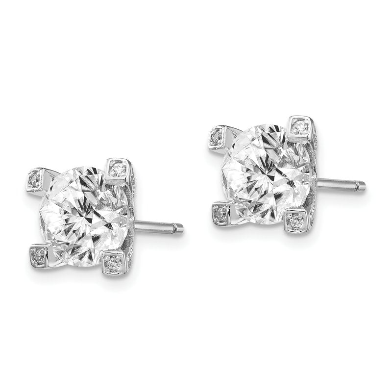 Sterling Silver Rhodium-plated Brilliant-cut CZ 8mm Stud Post Earrings