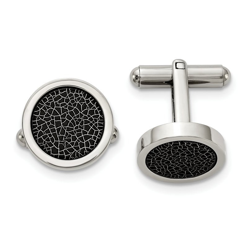 Stainless Steel Polished with Black Stoving Varnish Circle Cufflinks
