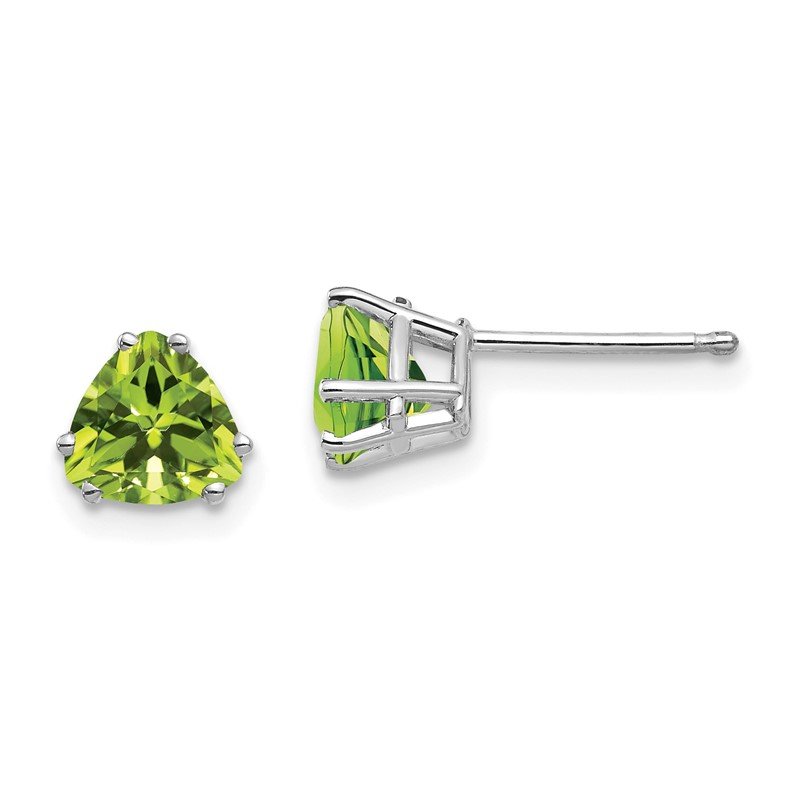 14k White Gold 6mm Trillion Peridot Post Earrings