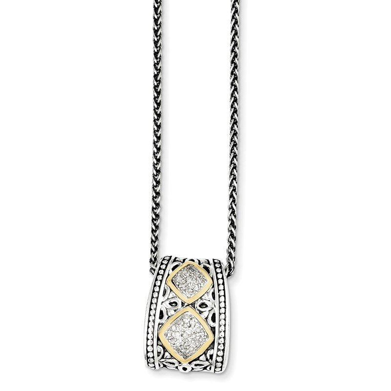 Sterling Silver Antiqued with 14K Accent Diamond 18 Inch Necklace
