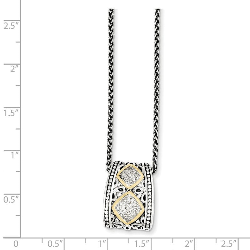 Sterling Silver Antiqued with 14K Accent Diamond 18 Inch Necklace