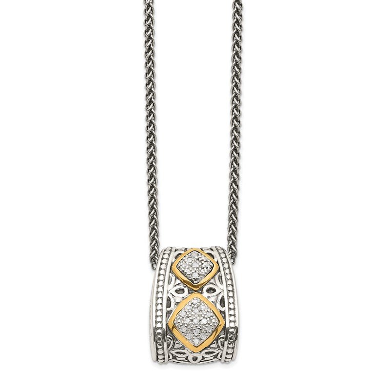 Sterling Silver Antiqued with 14K Accent Diamond 18 Inch Necklace