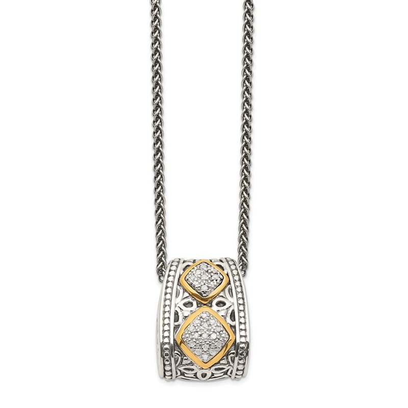 Sterling Silver Antiqued with 14K Accent Diamond 18 Inch Necklace