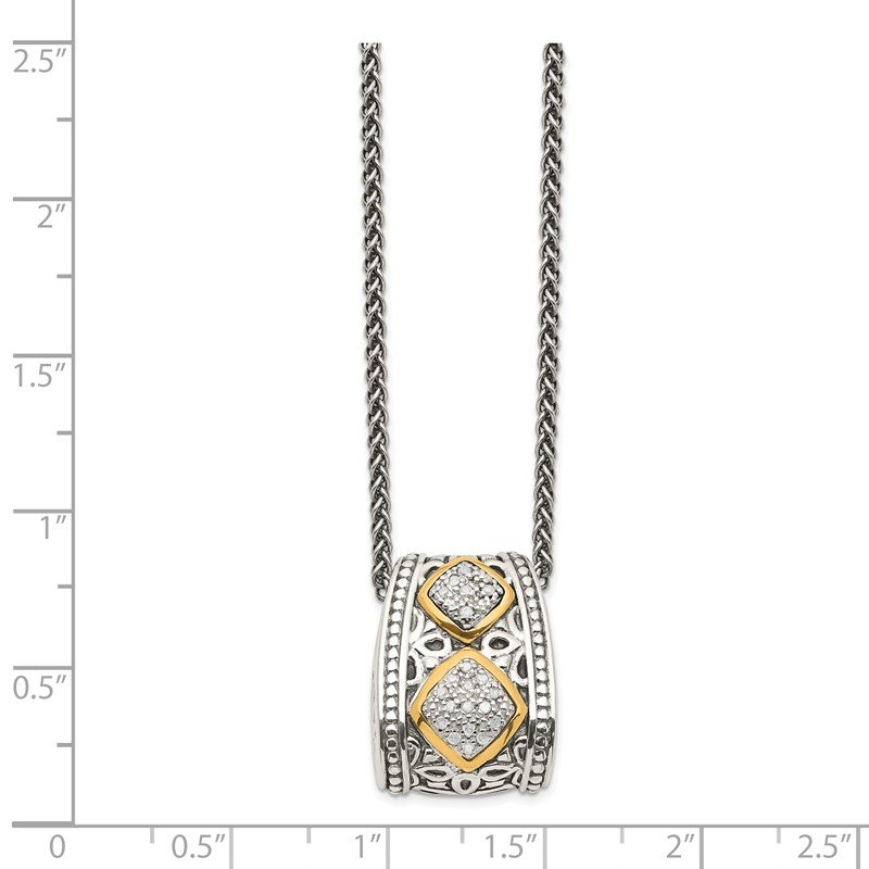 Sterling Silver Antiqued with 14K Accent Diamond 18 Inch Necklace