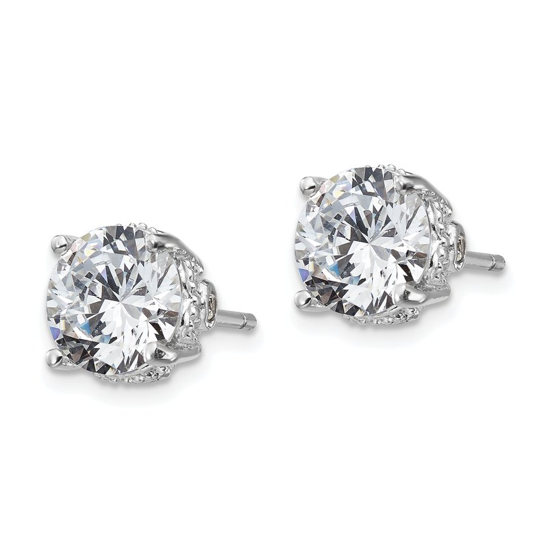 Sterling Silver Rhodium-plated Brilliant-cut CZ 8mm Stud Post Earrings