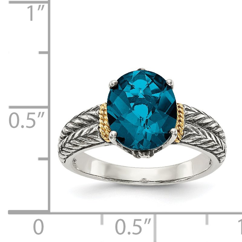 Sterling Silver with 14K Accent Antiqued Oval London Blue Topaz Ring