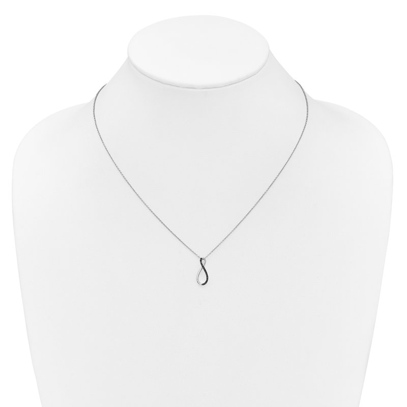 14k White Gold 1/15 carat Black Diamond Infinity Pendant 18 inch Necklace