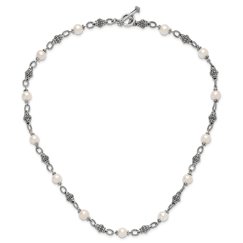 Sterling Silver 20 Inch Antiqued  8-8.5mm Freshwater Cultured Pearl Necklace