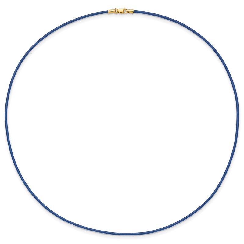 14k Yellow Clasp 1.6mm 16 inch Royal Blue Leather Cord Necklace