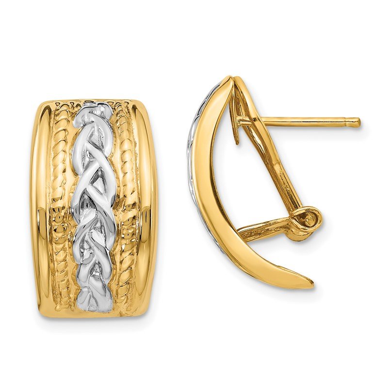 14k Polished &amp; Rhodium Omega Back Post Earrings