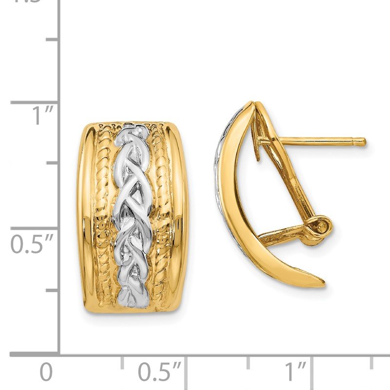 14k Polished &amp; Rhodium Omega Back Post Earrings