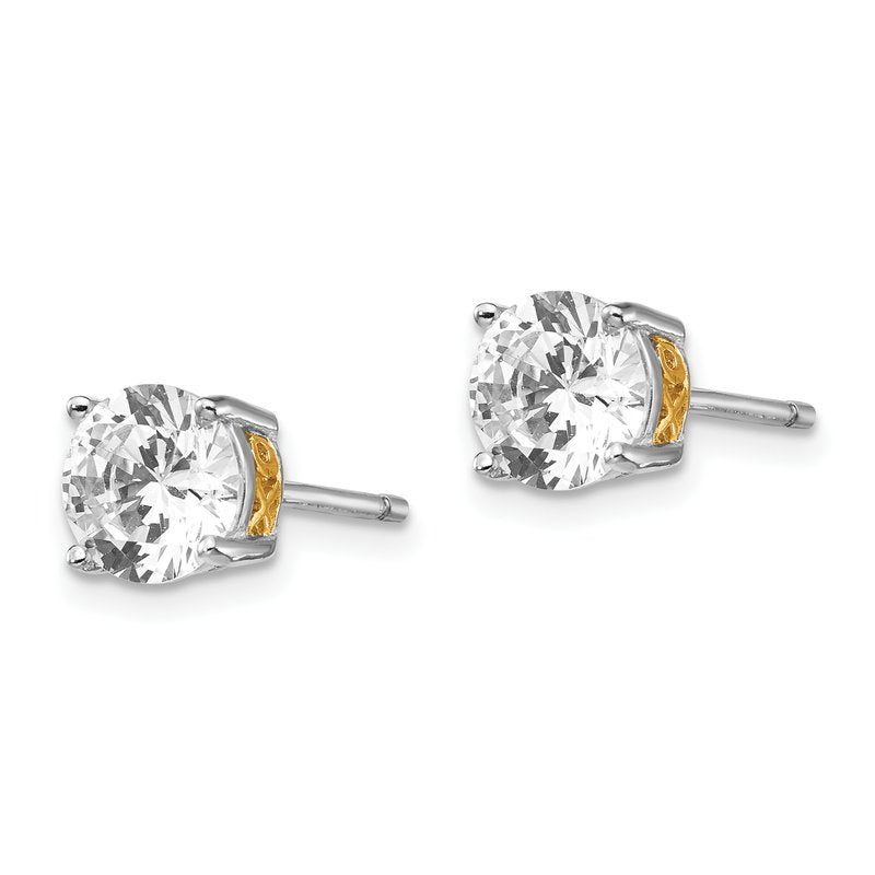 Sterling Silver Rhodium-plated with Gold-plated Accent XO Brilliant-cut 6.5mm CZ Stud Post Earrings