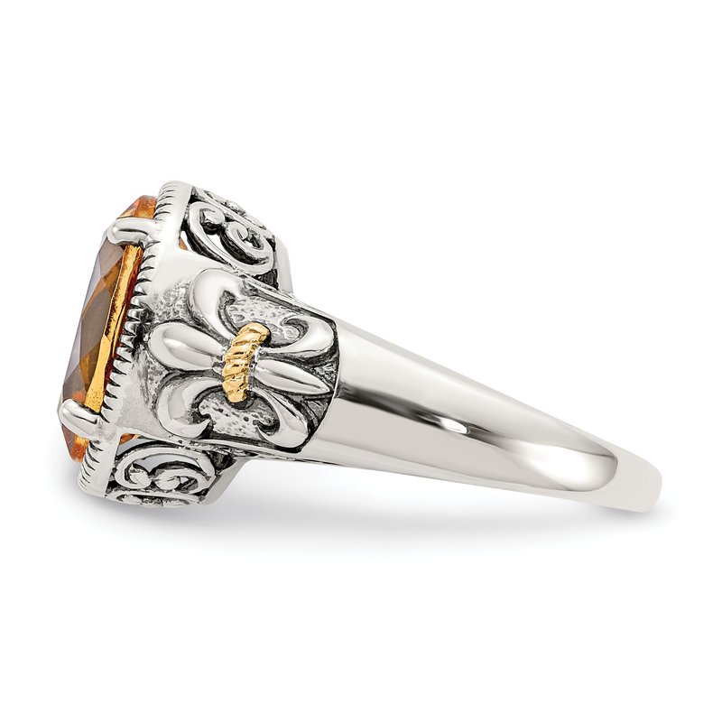 Sterling Silver with 14K Accent Antiqued Oval Citrine Ring
