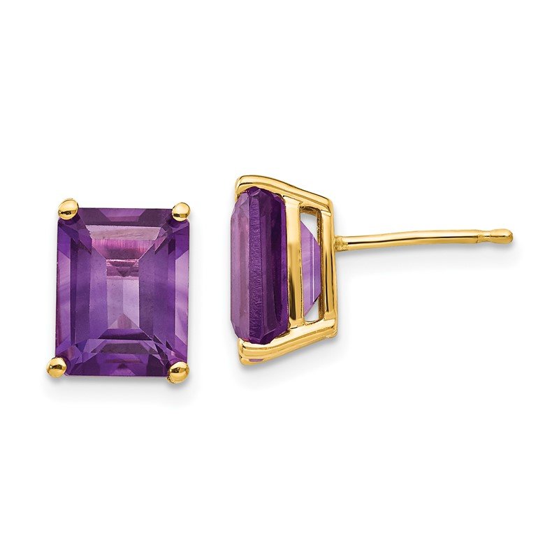14k 9x7mm Emerald-Cut Amethyst Post Earrings