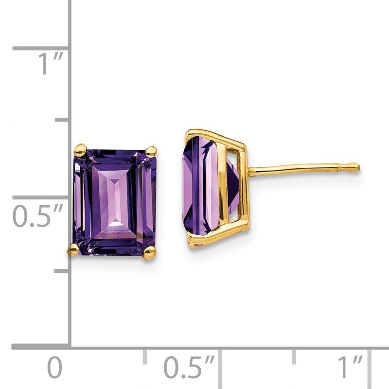 14k 9x7mm Emerald-Cut Amethyst Post Earrings
