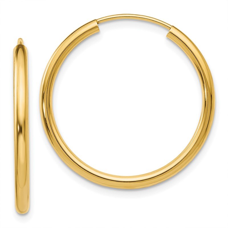 14k 2x25mm Polished Round Endless Tube Hoop Earrings