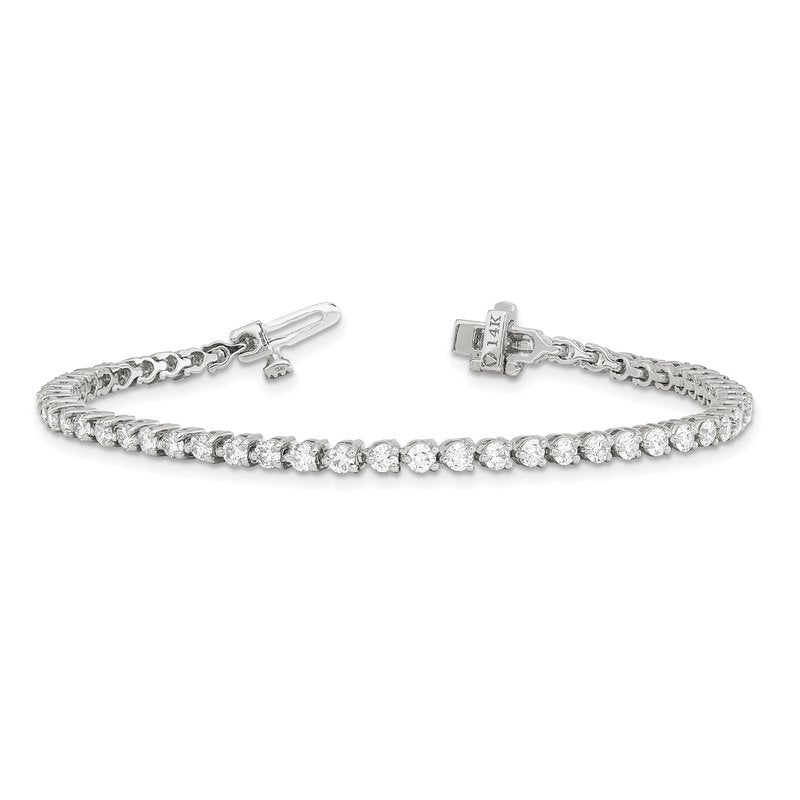 14k White Gold Complete 3.3 carat Round A Diamond 3-prong 7 inch Tennis Bracelet