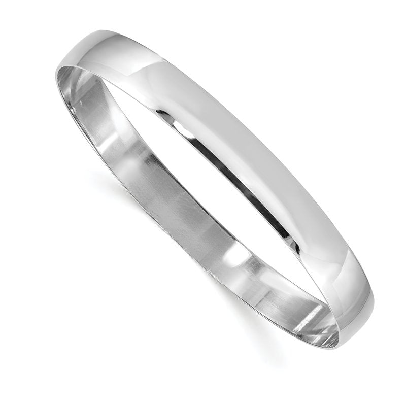 14k White Gold 8mm Solid Polished Half-Round Slip-On Round Bangle Bracelet