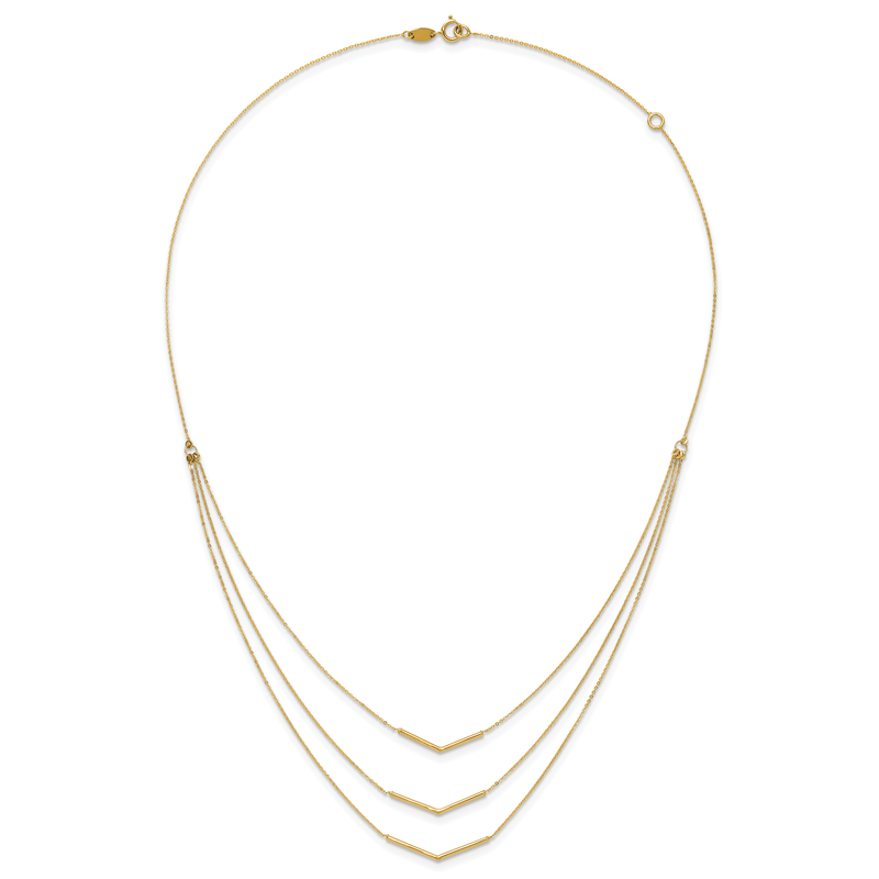 14k Polished Chevron Bar 3-Strand Bib 16 inch Necklace Plus 2 inch Extender